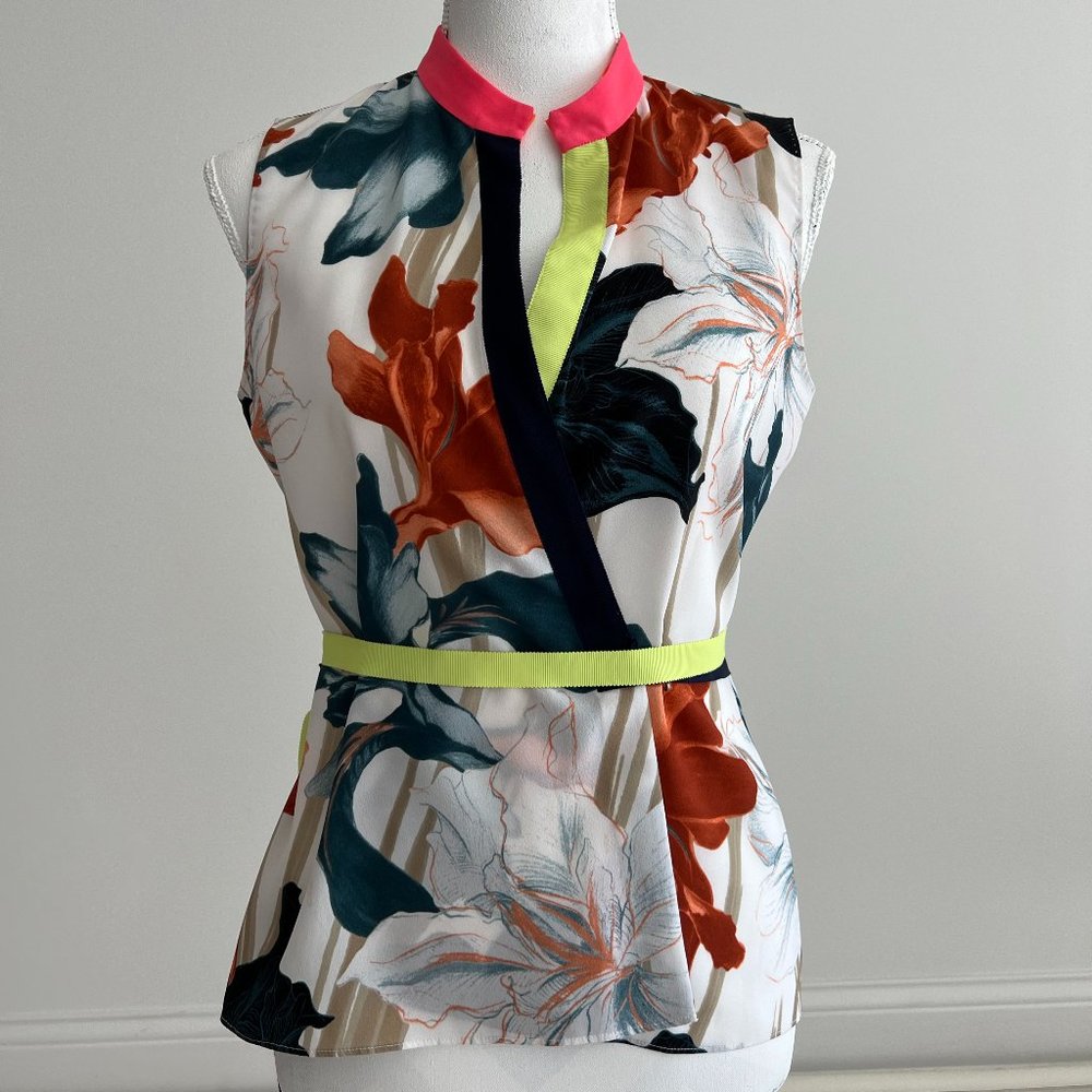 T Tahari wrap floral blouse